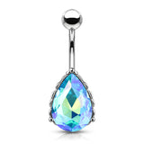 AB Effect Tear Drop CZ Surgical Steel Belly Button Navel Rings