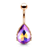 AB Effect Tear Drop CZ Rose Gold Belly Button Navel Rings