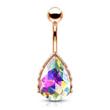 AB Effect Tear Drop CZ Rose Gold Belly Button Navel Rings