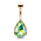 AB Effect Tear Drop CZ Rose Gold Belly Button Navel Rings
