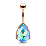 AB Effect Tear Drop CZ Rose Gold Belly Button Navel Rings