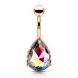 AB Effect Tear Drop CZ Rose Gold Belly Button Navel Rings