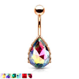 AB Effect Tear Drop CZ Rose Gold Belly Button Navel Rings