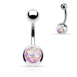 Opal Glitter Top 316L Surgical Steel Navel Belly Button Ring
