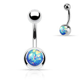 Opal Glitter Top 316L Surgical Steel Navel Belly Button Ring