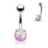 Opal Glitter Prong Set Surgical Steel Navel Belly Button Ring