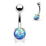 Opal Glitter Prong Set Surgical Steel Navel Belly Button Ring