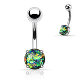 Opal Glitter Prong Set Surgical Steel Navel Belly Button Ring