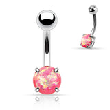 Opal Glitter Prong Set Surgical Steel Navel Belly Button Ring