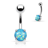 Opal Glitter Prong Set Surgical Steel Navel Belly Button Ring
