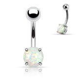 Opal Glitter Prong Set Surgical Steel Navel Belly Button Ring