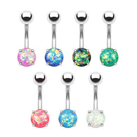 Opal Glitter Prong Set Surgical Steel Navel Belly Button Ring
