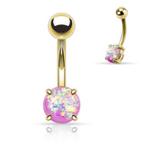 Opal Glitter Prong Set Yellow Gold Plated Navel Belly Button Ring