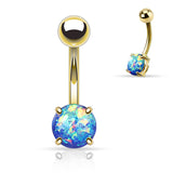 Opal Glitter Prong Set Yellow Gold Plated Navel Belly Button Ring