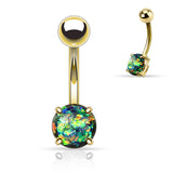 Opal Glitter Prong Set Yellow Gold Plated Navel Belly Button Ring