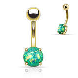 Opal Glitter Prong Set Yellow Gold Plated Navel Belly Button Ring