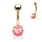 Opal Glitter Prong Set Yellow Gold Plated Navel Belly Button Ring