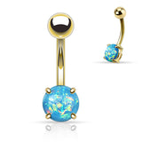 Opal Glitter Prong Set Yellow Gold Plated Navel Belly Button Ring