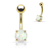 Opal Glitter Prong Set Yellow Gold Plated Navel Belly Button Ring