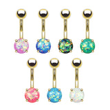 Opal Glitter Prong Set Yellow Gold Plated Navel Belly Button Ring