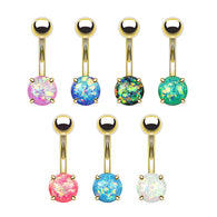 Opal Glitter Prong Set Yellow Gold Plated Navel Belly Button Ring