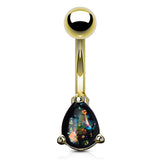 Opal Glitter Tear Drop Gold IP Surgical Steel Belly Button Navel Rings