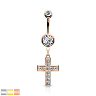 CZ Set Cross Dangle Belly Button Navel Rings