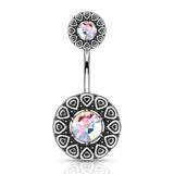 CZ Center Tribal Style 316L Surgical Steel Navel Belly Button Ring