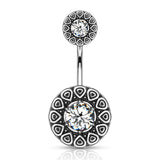 CZ Center Tribal Style 316L Surgical Steel Navel Belly Button Ring