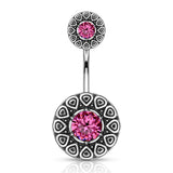 CZ Center Tribal Style 316L Surgical Steel Navel Belly Button Ring