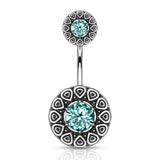CZ Center Tribal Style 316L Surgical Steel Navel Belly Button Ring
