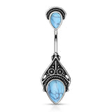 Vintage Filigree Semi Precious Stone Navel Belly Button Ring