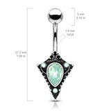 Green Opalite Crystal Tribal Shield Navel Belly Button Ring