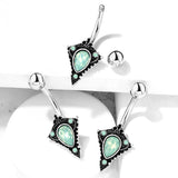 Green Opalite Crystal Tribal Shield Navel Belly Button Ring