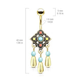 Tribal Flower With Turquoise Stone and Beads Dangle Surgical Steel Navel Belly Button Rings
