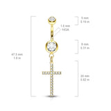Crystal Paved Cross Dangle Double Jeweled Navel Belly Button Ring