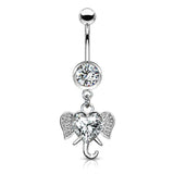 Heart CZ Set Elephant Dangling Navel Belly Button Ring