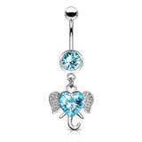 Heart CZ Set Elephant Dangling Navel Belly Button Ring