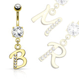14kt Gold Plated Initial Dangle Navel Belly Button Ring