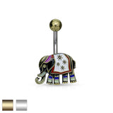 Elephant with Enamel Colored Belly Button Navel Rings