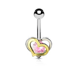 Two Tone Hearts CZ Belly Button Navel Rings