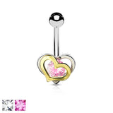 Two Tone Hearts CZ Belly Button Navel Rings