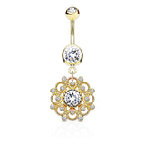 Vintage Filigree CZ Dangle Belly Button Navel Rings