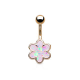 Opal Glitter Filled Flower Belly Button Navel Rings
