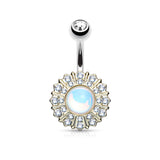 Revo Stone Flower CZ Belly Button Navel Rings