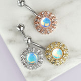Revo Stone Flower CZ Belly Button Navel Rings