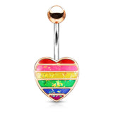 Rainbow Gay Pride Opal Glitter Filled Heart  Belly Button Navel Rings