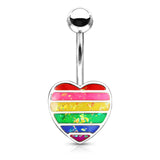 Rainbow Gay Pride Opal Glitter Filled Heart  Belly Button Navel Rings