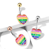 Rainbow Gay Pride Opal Glitter Filled Heart  Belly Button Navel Rings