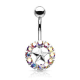 Star With Crystal Surroundings Navel Belly Button Ring